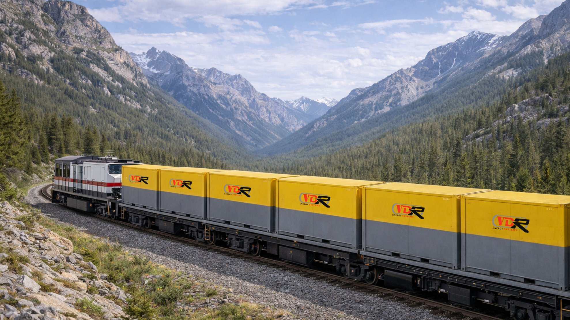 Train carrying VDR-ES MPSS containers through mountains