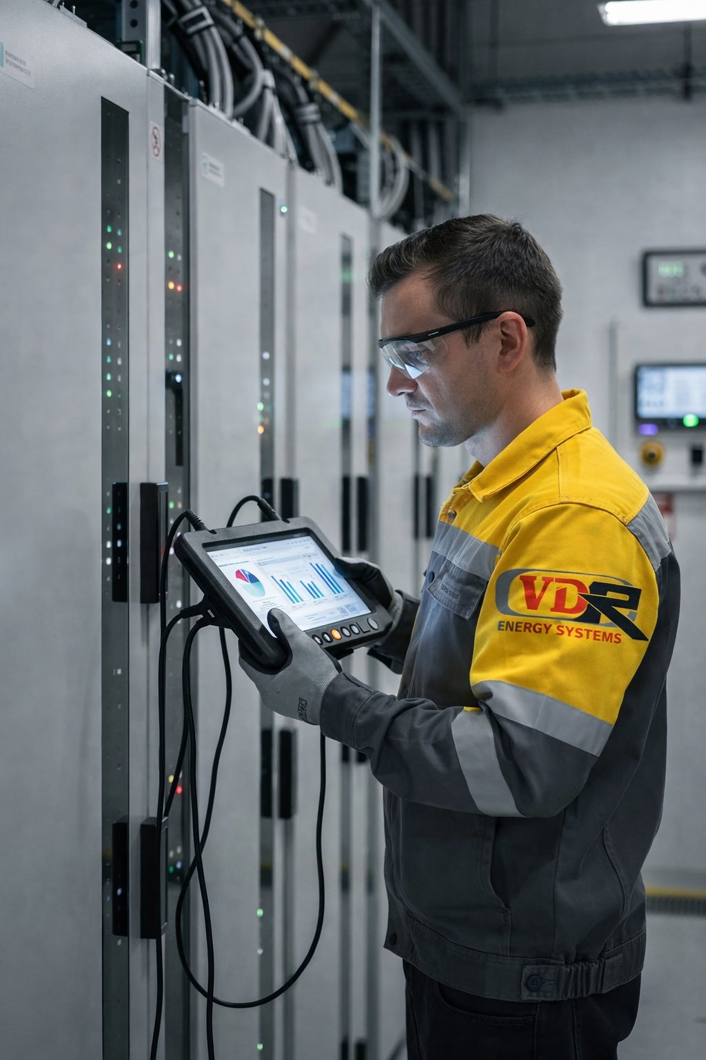 VDR Energy Systems technician servicing a battery cabinet